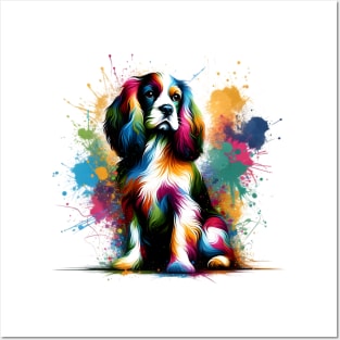 Colorful French Spaniel in Abstract Splash Paint Style Posters and Art